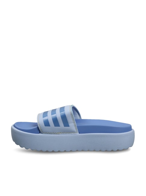 Adidas Women's ADILETTE PLATFORM Blue Slides - View 4