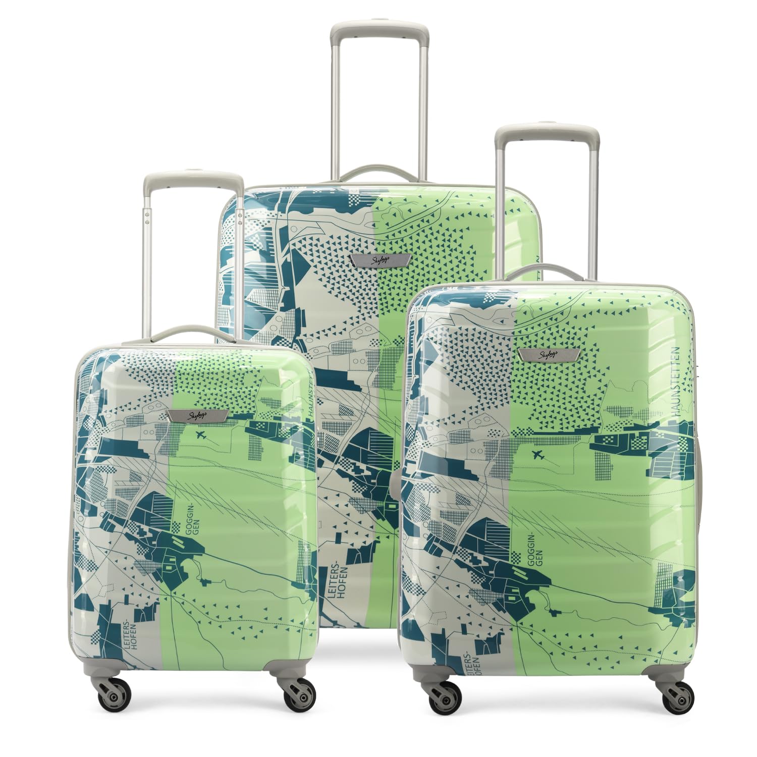 Skybags Tooper Set of 3 (Cabin Medium?) Hard Luggage (55? cm) | Polypropylene Luggage Trolley with 8 Spinner Wheels|Green|Unisex