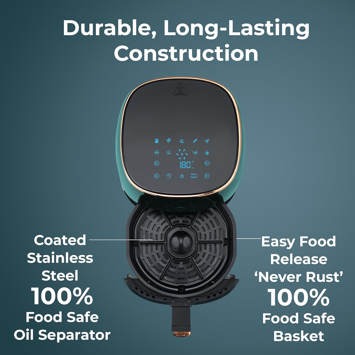 Pigeon Healthifry Digital Air Fryer, 360? High Speed Air Circulation Technology 1200 W with Non-Stick 4.2 L Basket - Green - View 3