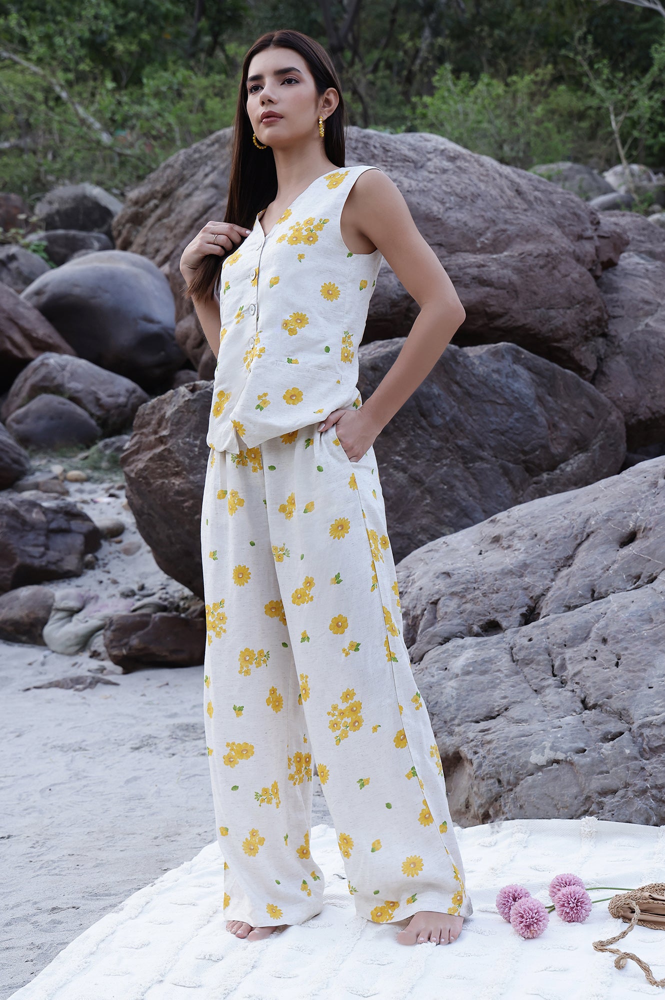 Floral Printed Rayon Top & Parallel Pant Co-Ord Set - View 10