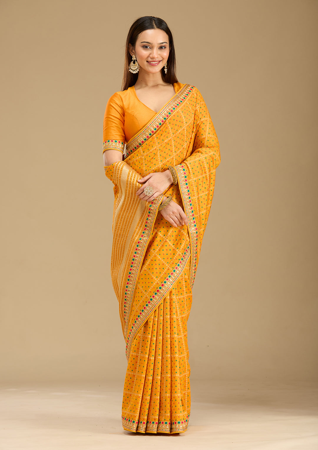 Mustard Zariwork (Gold) Soft Raw Silk Saree - View 4
