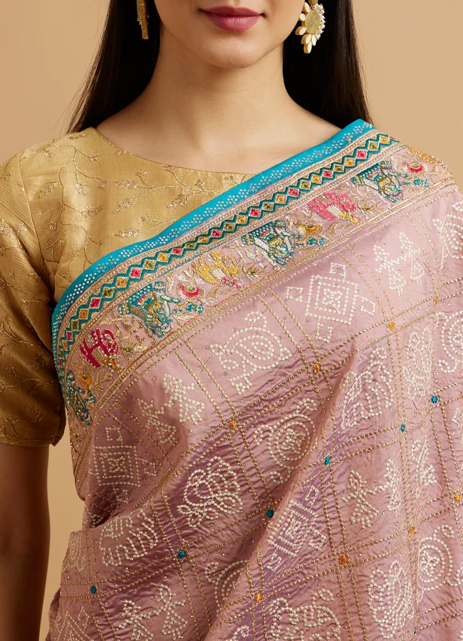 Engagement Glory Purple Silk Saree with Embroidery and Zari - View 2