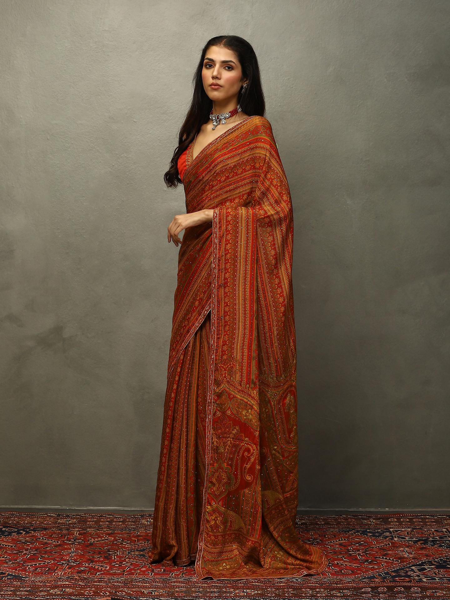 Red & Beige Vasu Saree - View 5