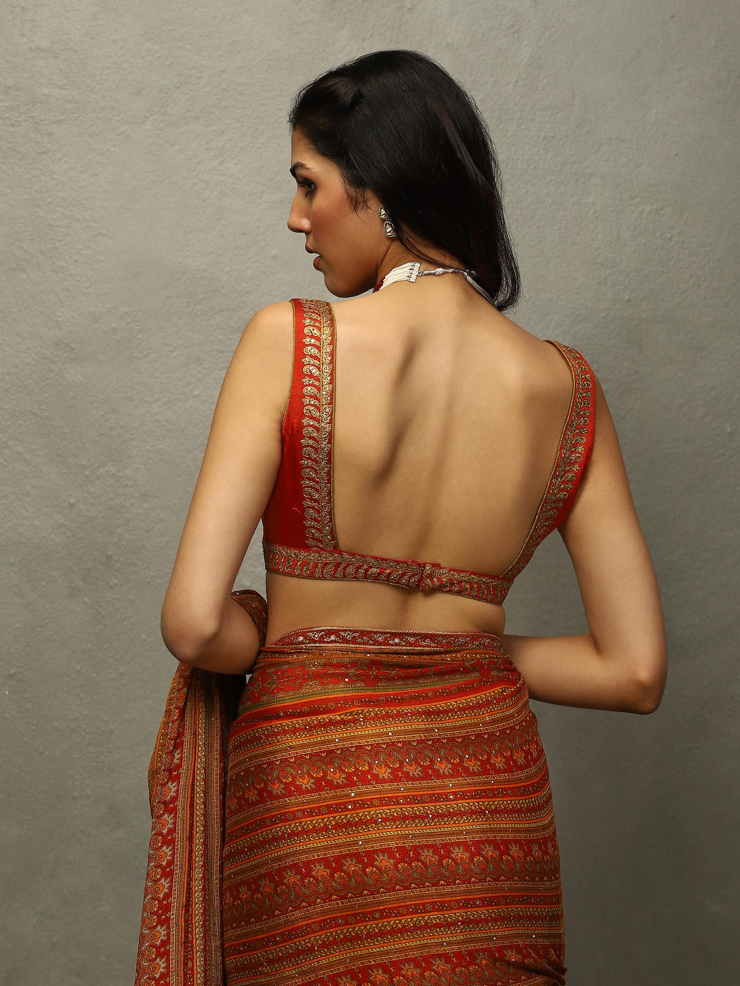 Red & Beige Vasu Saree - View 7