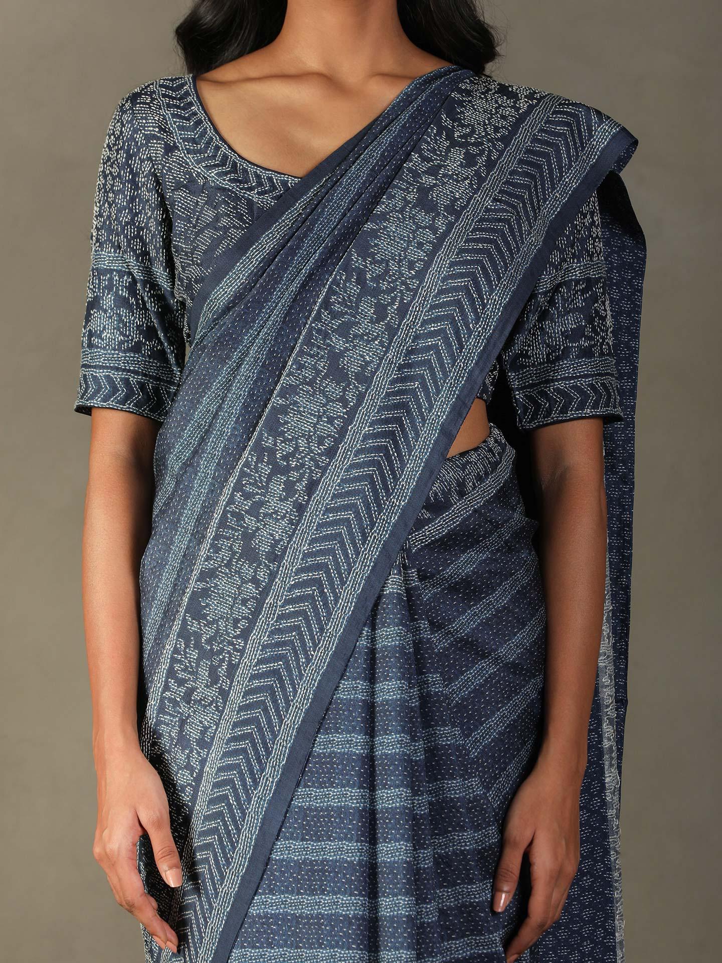 Blue Mirage Ayati Saree With Unstitched Blouse - View 4
