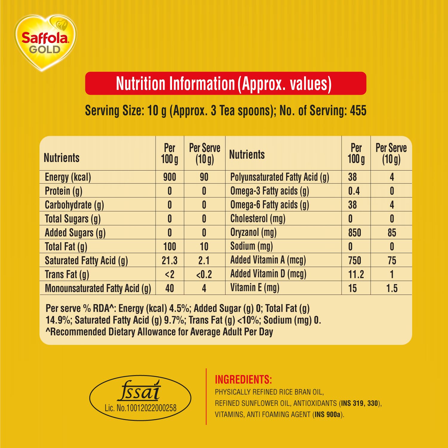 5 Litre Jar  Free 1 Litre Pouch Saffola Gold Refined Cooking oil | Blended of Rice Bran & Sunflower oil - View 5