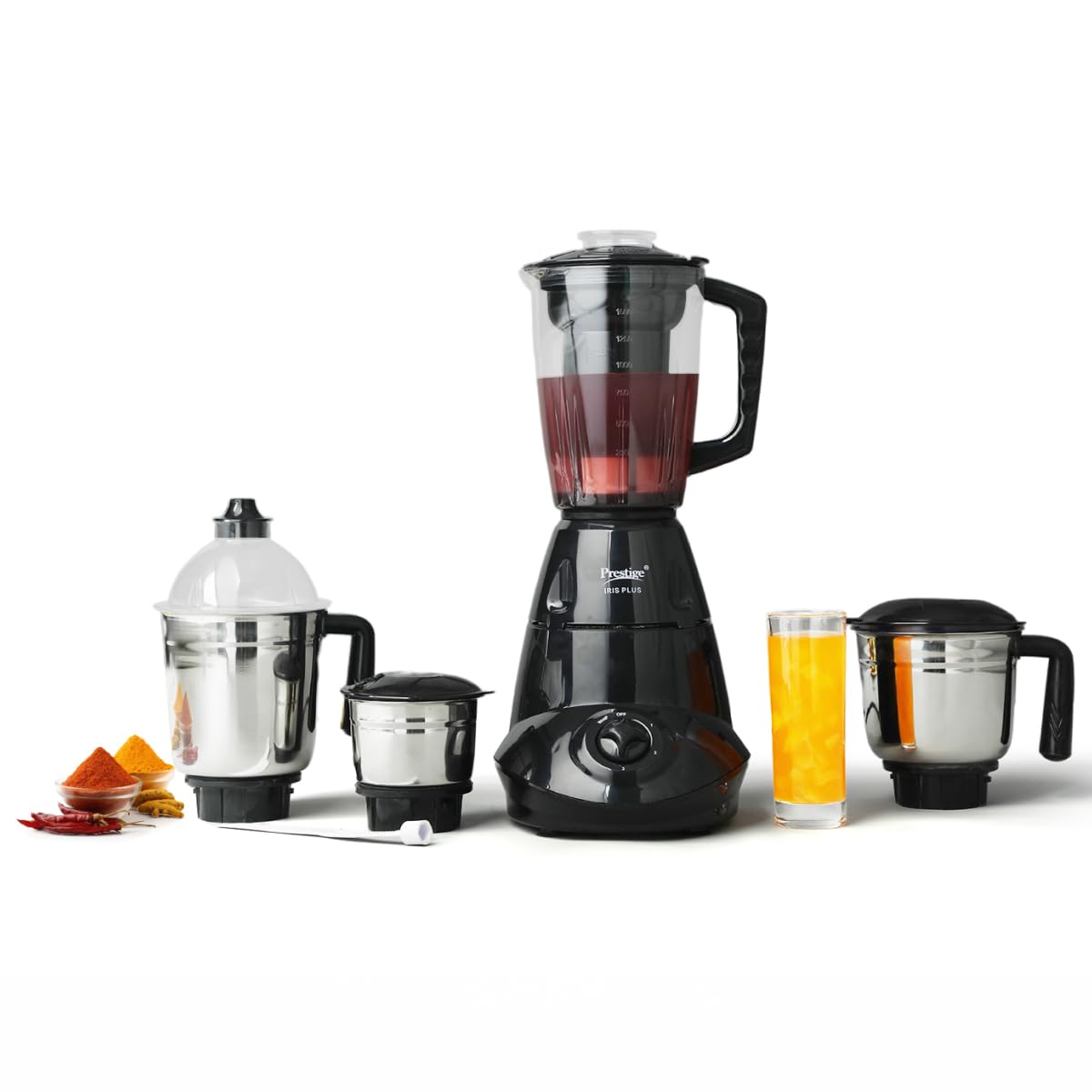 Prestige 750 Watts Iris Plus Mixer Grinder With 4 Jars (3 Stainless Steel Jars 1 Juicer Jar)| 4 Super Efficient Stainless Blades|