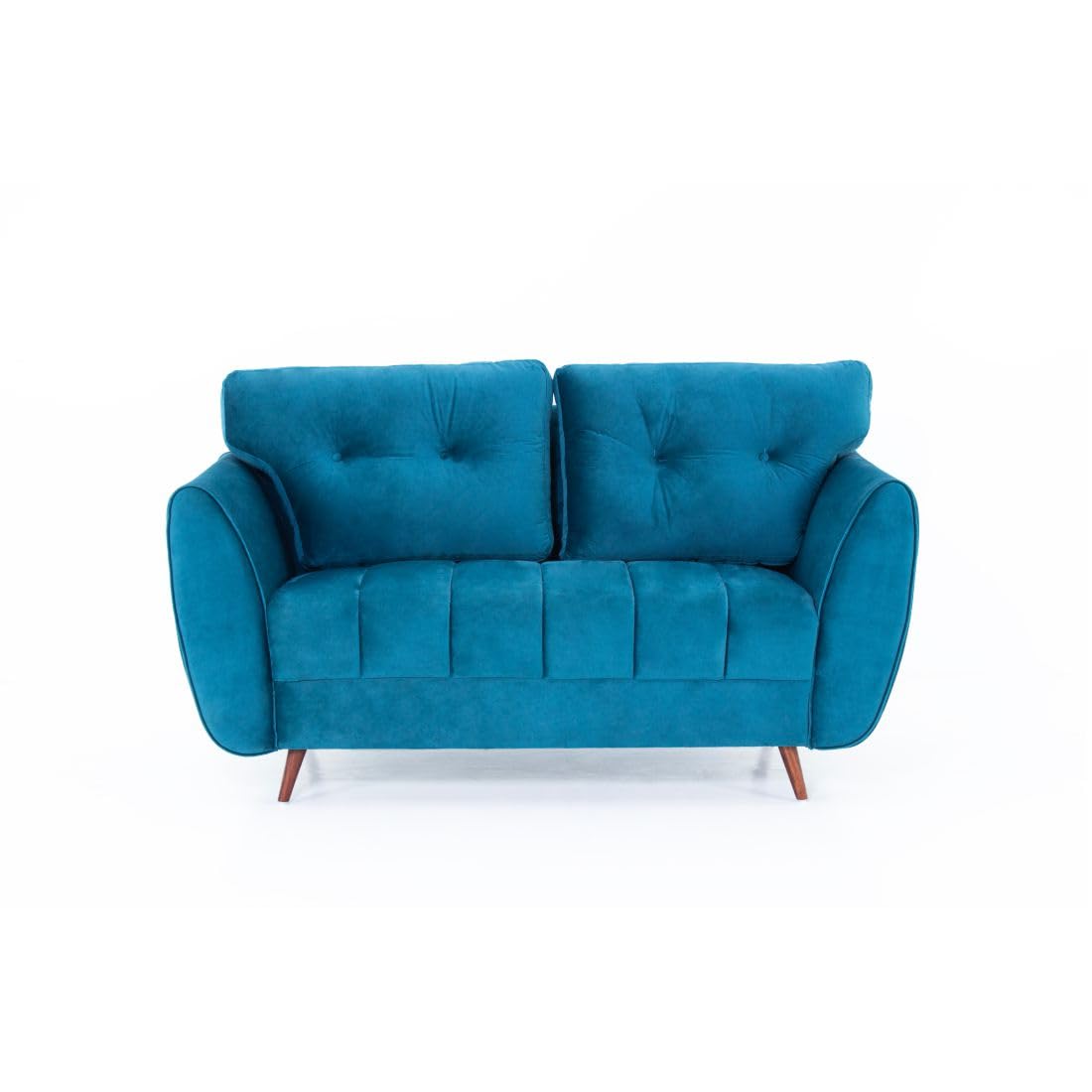 Peachtree Eden 2 Seater Sofa for Living Room| Sofa with 2 Cushions, 3 Year Warranty, Velvet Fabric Sofa with Mango Wooden Frame & Sheesham Wood Legs | Padded Armstyle (Teal Blue)