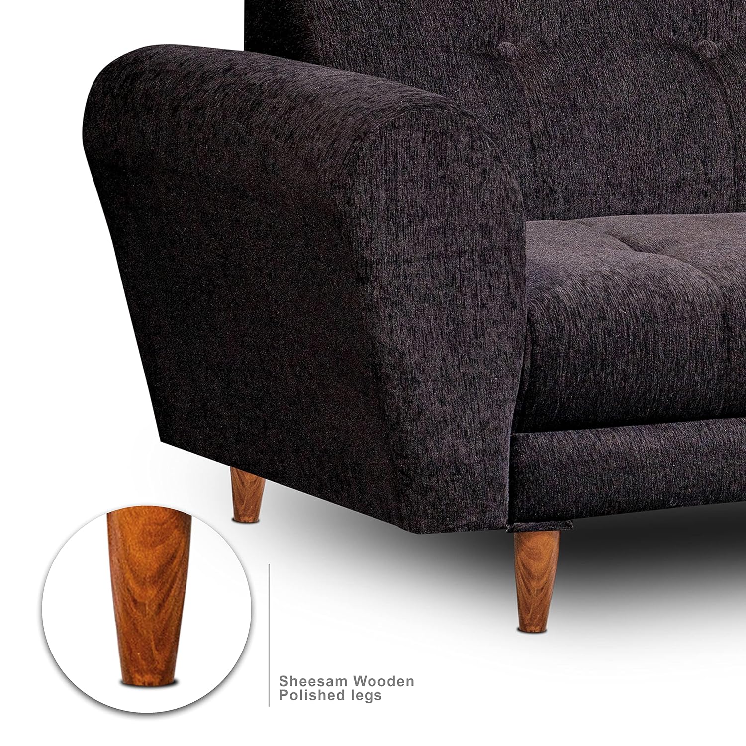 Seventh Heaven Milan 3 Seater Sofa | Luxury Comfort & Extra Spacious | Sofa | Sofa Set | Wooden Sofa Set for Living Room | Sofa for Living Room & Office (Chenille Molfino - Black) - View 4