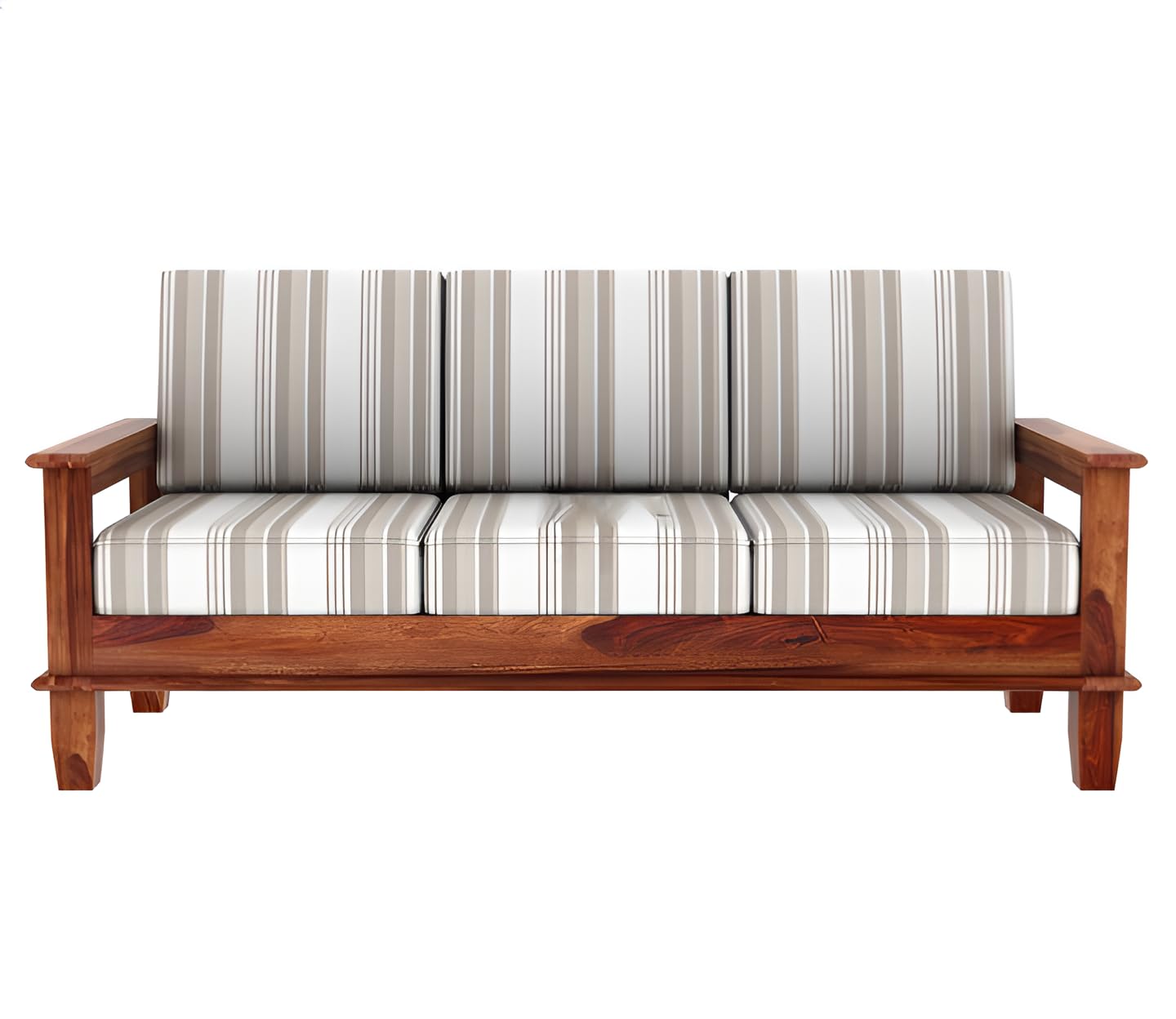 RATANDHARA FURNITURE Solid sheesham Wood Wooden 3 Seater Sofa for Living Room - Sofa with Cousins seat - Sitting Pretty 3-Seater Couch Design 2 (Honey Finish)