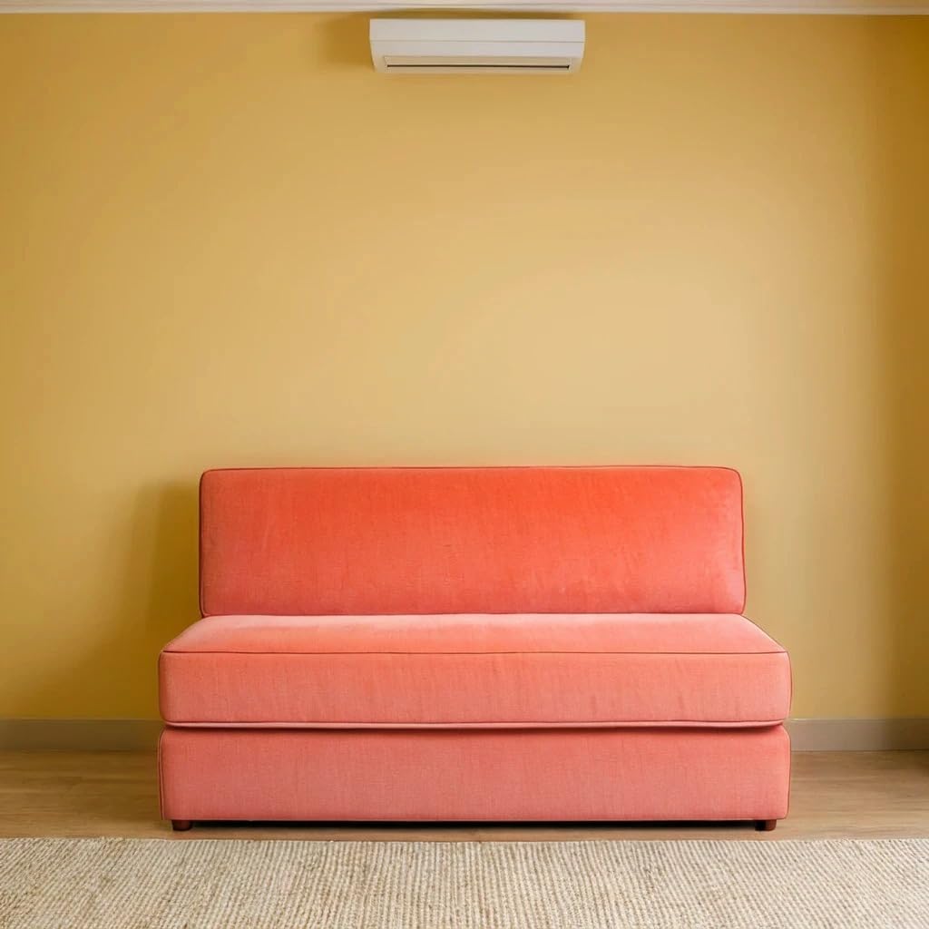 PumPum EPE Foam 2-Seater Sofa Cum Bed ? 36 Inch Width, Convertible Design, Lightweight & Foldable (Peach)