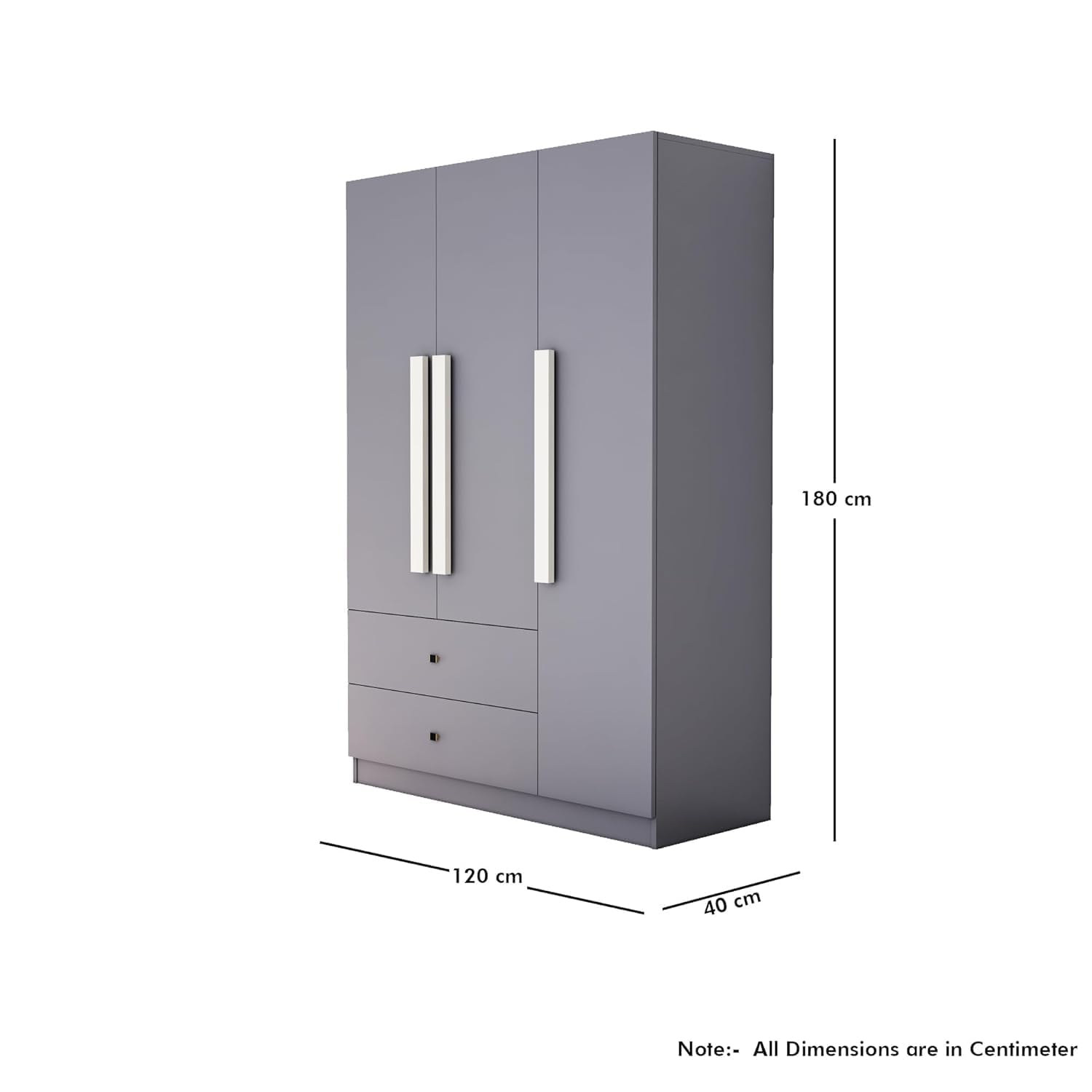 Bniture Wooden Almirah for Clothes, Door for Bedroom, 3 Door Wardrobe with 2 Drawer & Hanging Space (40D x 120W x 180H CM) | 3 Year Warranty (Giant Wood & Slate Grey) - View 2