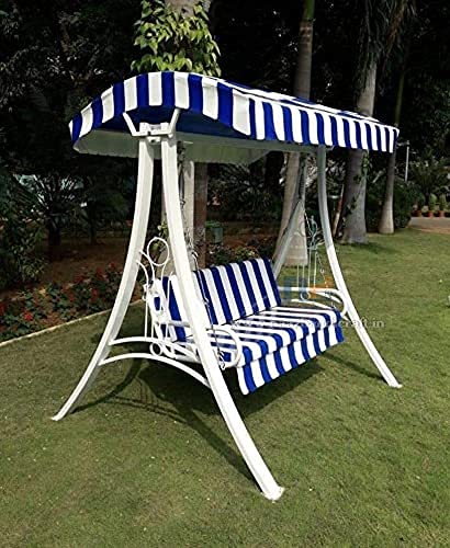 Swing/Jhula Indoor Outdoor With Stand, Roof & Seat 300 Kgs Capacity (White),White, Blue,3 Seater(Hmck-001)(Wrought Iron), 58.66 CM - View 2