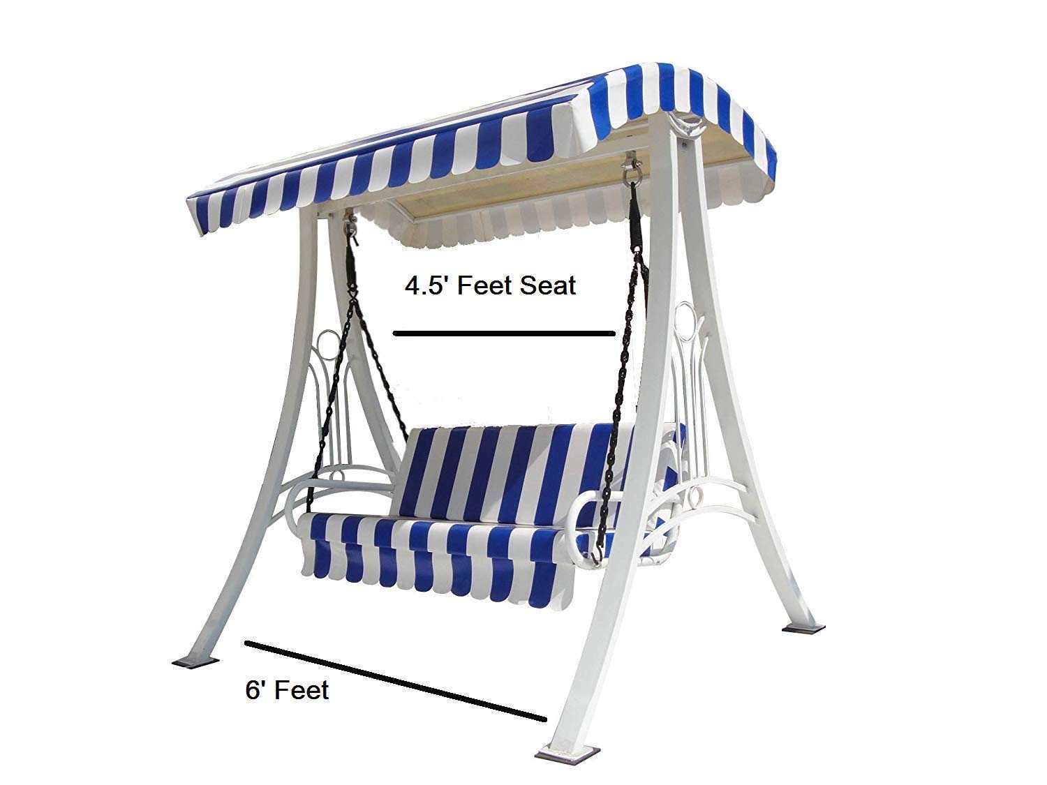 Swing/Jhula Indoor Outdoor With Stand, Roof & Seat 300 Kgs Capacity (White),White, Blue,3 Seater(Hmck-001)(Wrought Iron), 58.66 CM - View 4