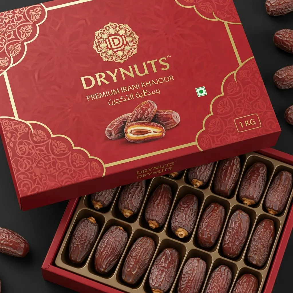 DRYNUTS Premium Irani Khajoor (Iranian Dates) - 1 KG | Authentic & Naturally Sweet | Exquisite Luxury Gift Box